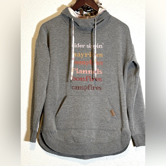 Maurices Tops - Maurices Fleece Hoodie with Plaid Hood Graphic Long Sleeve Sweatshirt Size M